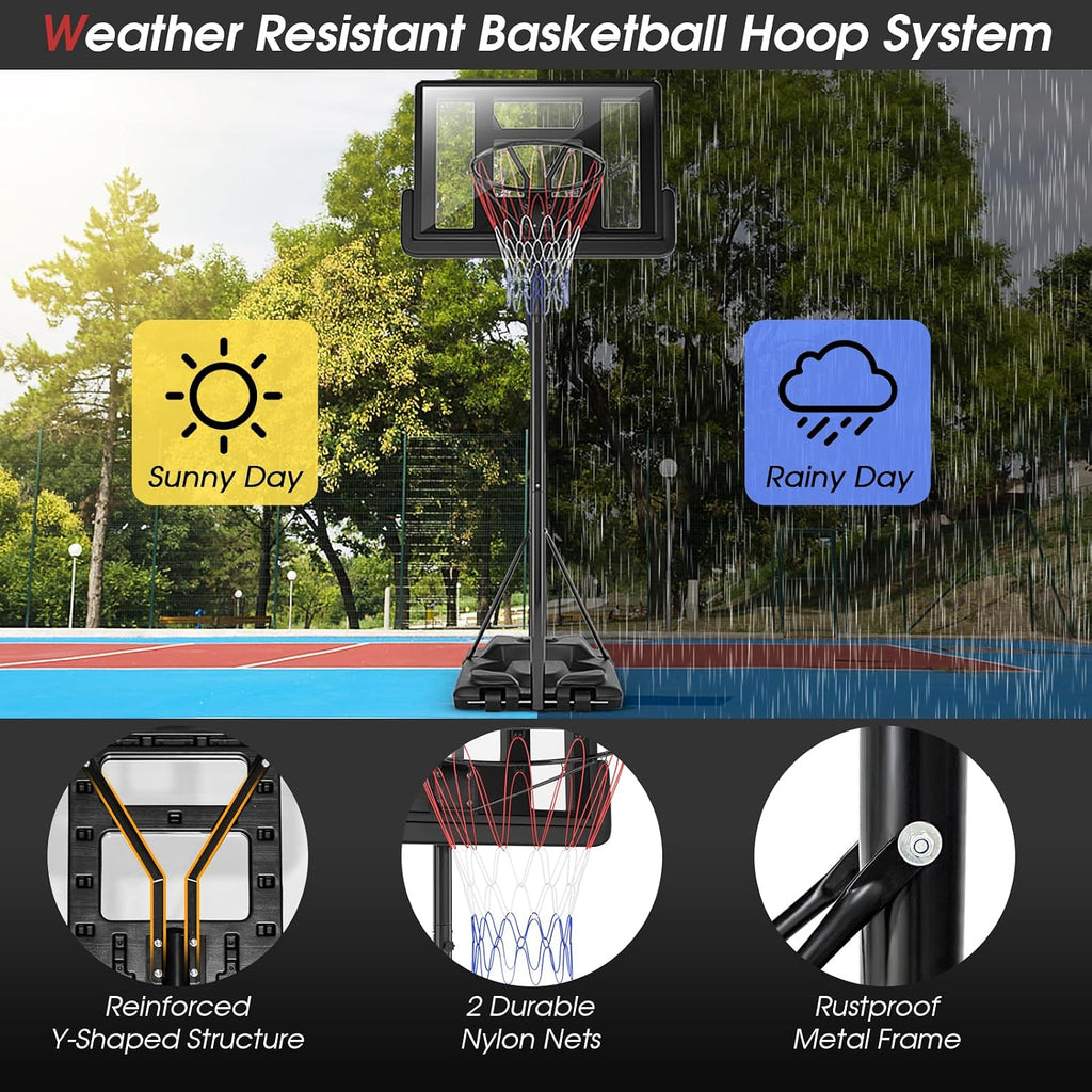 GYMAX Basketball Hoop, 5.9-10 FT Adjustable Basketball Goal with Shatterproof Backboard & 2 Nets, Portable Basketball Hoop for Indoor/Outdoor Kids Teens Adults