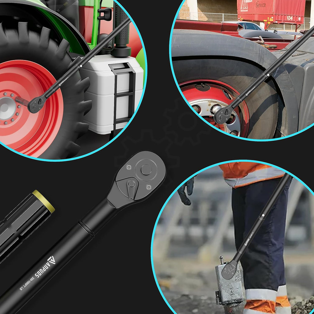 ANPUDS 3/4 Torque Wrench, 200-1000 Ft-Lb/271-1355 Nm, Heavy Duty Click Torque Wrench, 48-Tooth Quick Release Reversible Ratchet, Dual Scale for Semi Truck, Tractor & Diesel Maintenance
