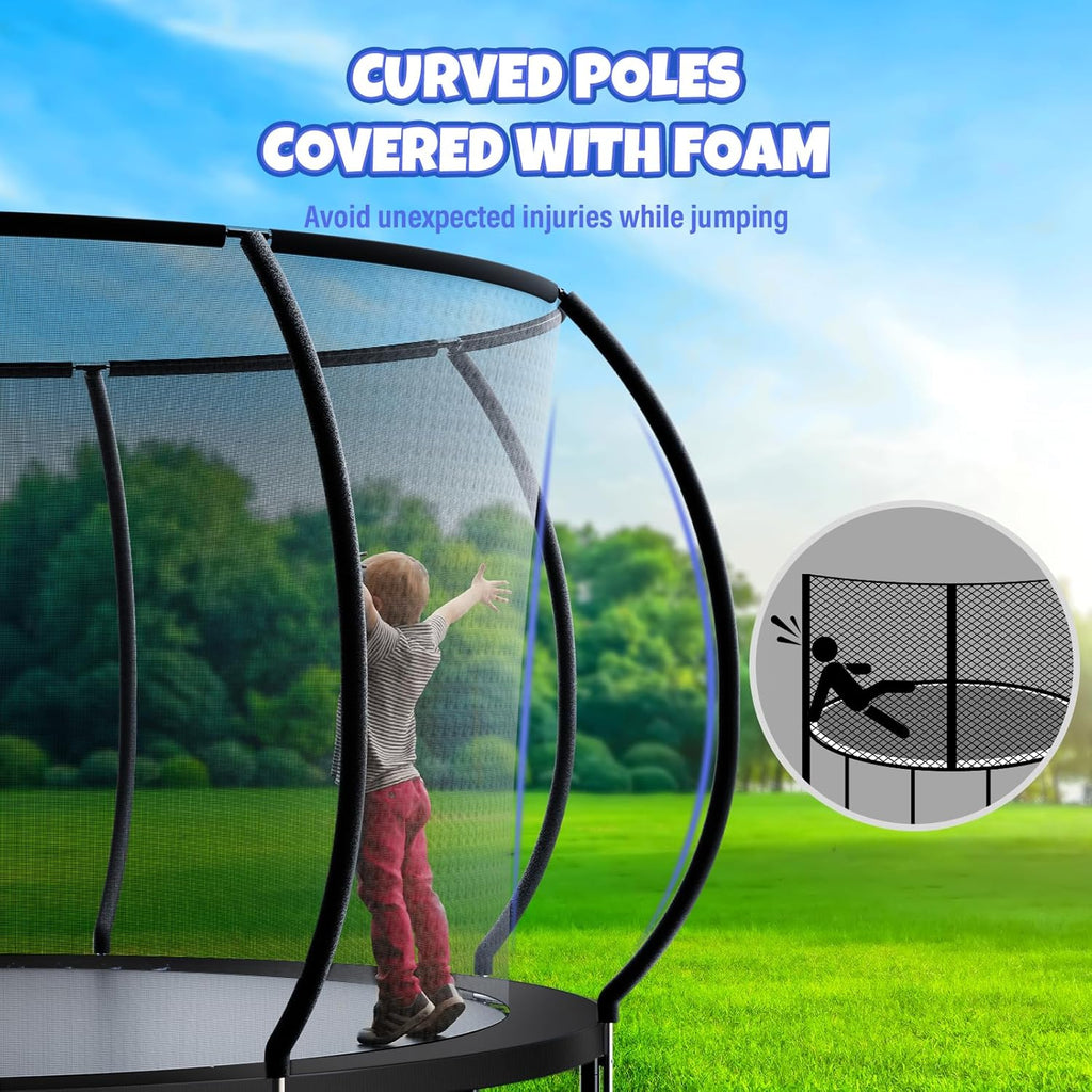 Kiivakii Trampoline 12 14 16FT, Outdoor Big Trampolines for Kids and Adults, Recreational Trampolines with Basketball Hoop and Stakes, Big Round Trampoline with Sprinkler for Backyard