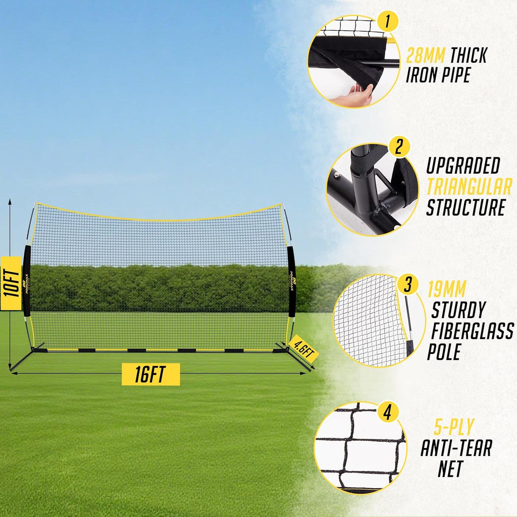 PodiuMax 16x10FT Barricade Backstop Net, Baseball Basketball Barrier with Upgrade Steel Frame, Protective Net for Baseball, Lacrosse, Soccer, Basketball & More, Soccer Backstop Net for Backyard Park