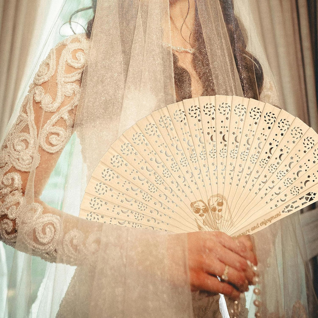 Personalized Wedding Fans Custom Engraved Wedding Party Favors with Photo Bulk 100 Wooden Folding Hand Fan Customized Souvenirs for Guests Him 100pcs