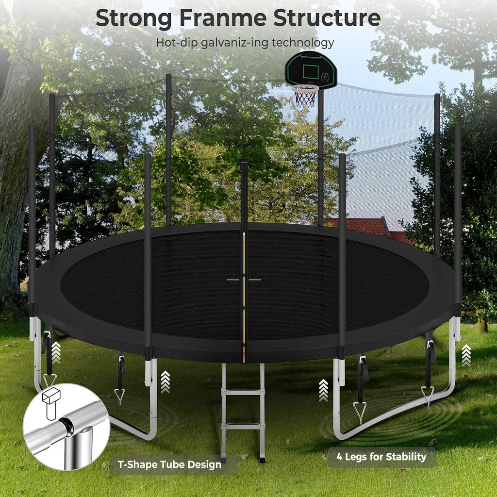 Lyromix Upgraded Trampoline with Lights, Large Outdoor Trampoline with Sprinkler,Basketball Hoop and Net, Capacity for 5-8 Kids and Adults