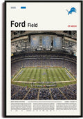 (Metal Frame 24'x36') FordField Canvas Print – Detroit Home Field Wall Art for Lions Fans, Sports poster for Game Room or Man Cave Decor