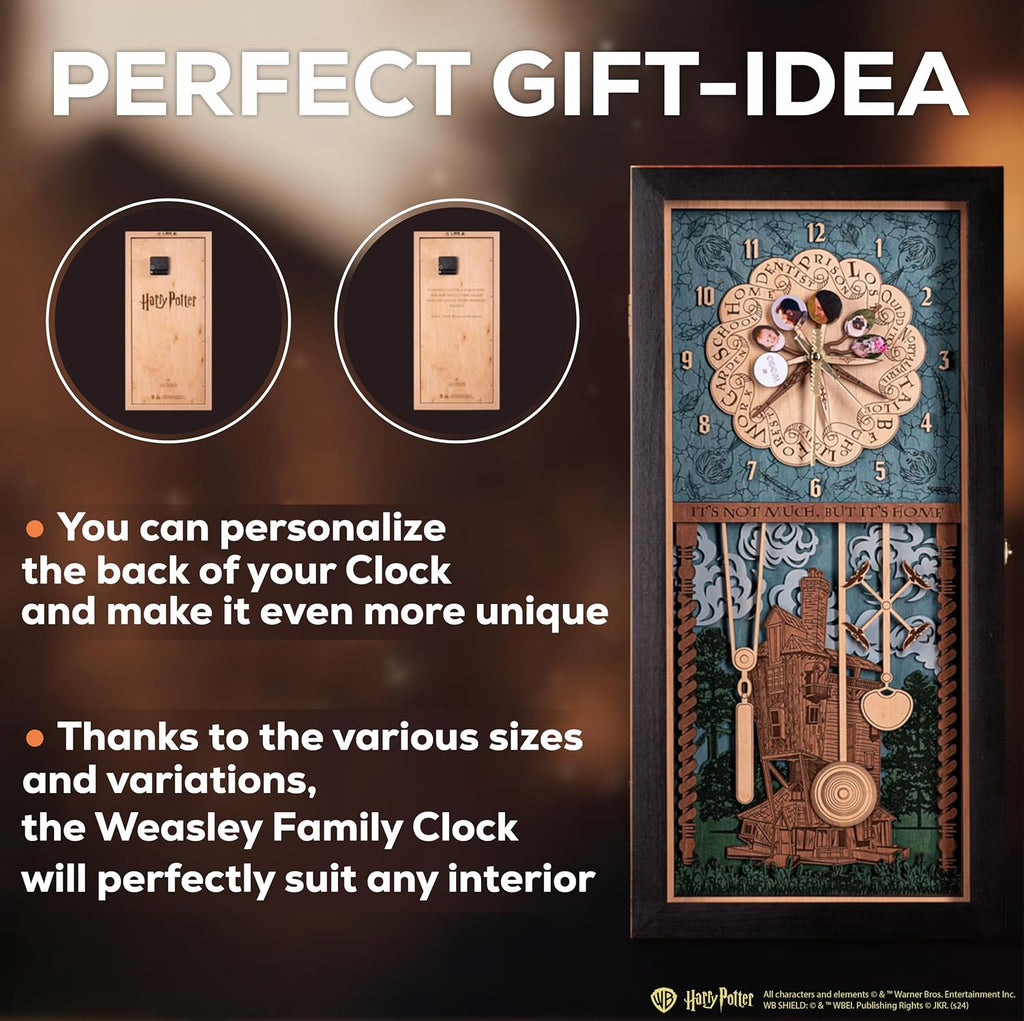 ZE WOOD Weasley Family Harry Potter 3D Wall Clock - Collectible Coffee Brown Wooden Clock, Silent Large Modern Rustic Decorative Home Decor for Harry Potter Fans, Mother's Day Gift (5 spoons, M)