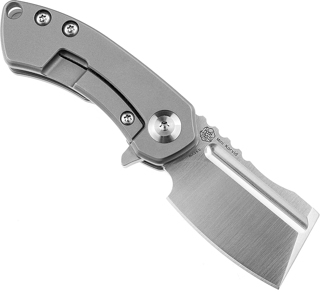 KANSEPT Knives Mini Korvid Cleaver Mini Pocket Knife for Men 1.45'' Satin CPM-S35VN Blade,Bead Blasted Titanium Handle,EDC Folding Knife K3030A2