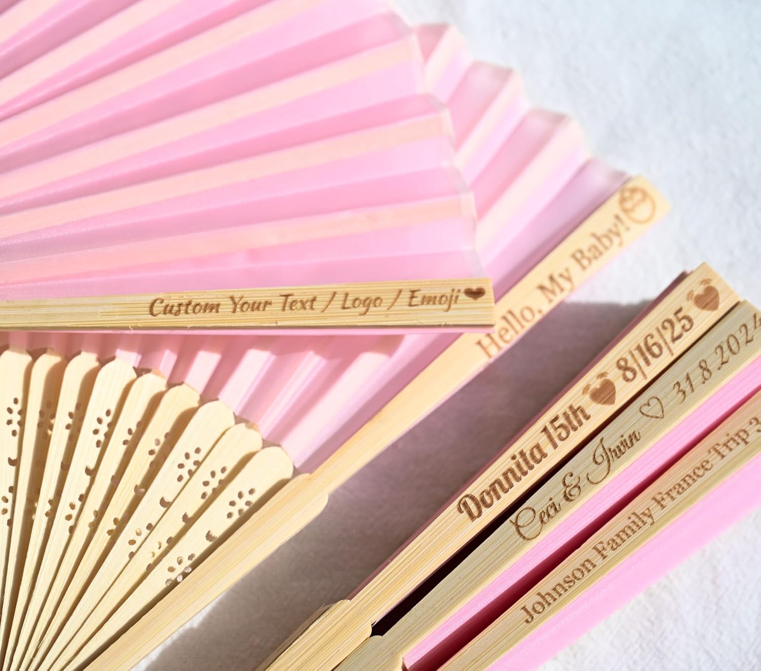 Custom Pink Silk Wedding Fans for Guests -70pcs Personalized Engraved Summer Wedding Fans,Bachelor Party Favor Bridal Shower Gift (Pink)