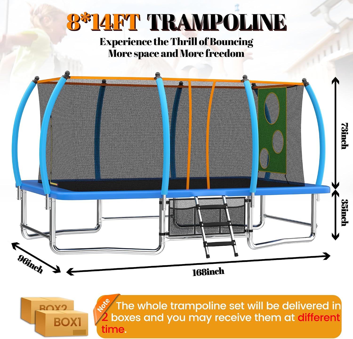 KEIKI Trampoline 8FT Trampolines with Enclosure Net, 960LBS Outdoor Trampolines for Kids with Basketball Hoop-ASTM Approved Trampoline for Children and Adults with Ladder