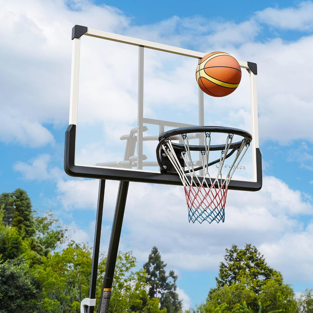 Soozier Portable Basketball Hoop Outdoor, 4.9-10ft Height Adjustable Basketball Goal with 44 Inch Shatterproof Backboard, Rebound System, 2 Wheels and Fillable Base for Teenagers, Youth, Adults