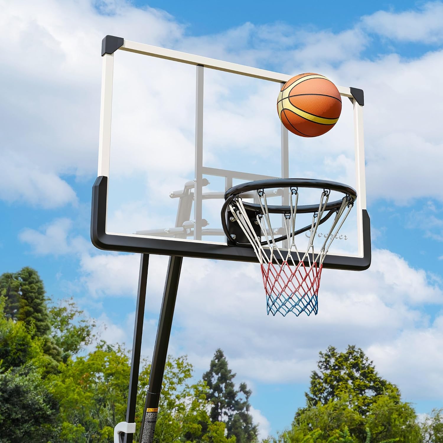 Soozier Portable Basketball Hoop Outdoor, 4.9-10ft Height Adjustable Basketball Goal with 44 Inch Shatterproof Backboard, Rebound System, 2 Wheels and Fillable Base for Teenagers, Youth, Adults