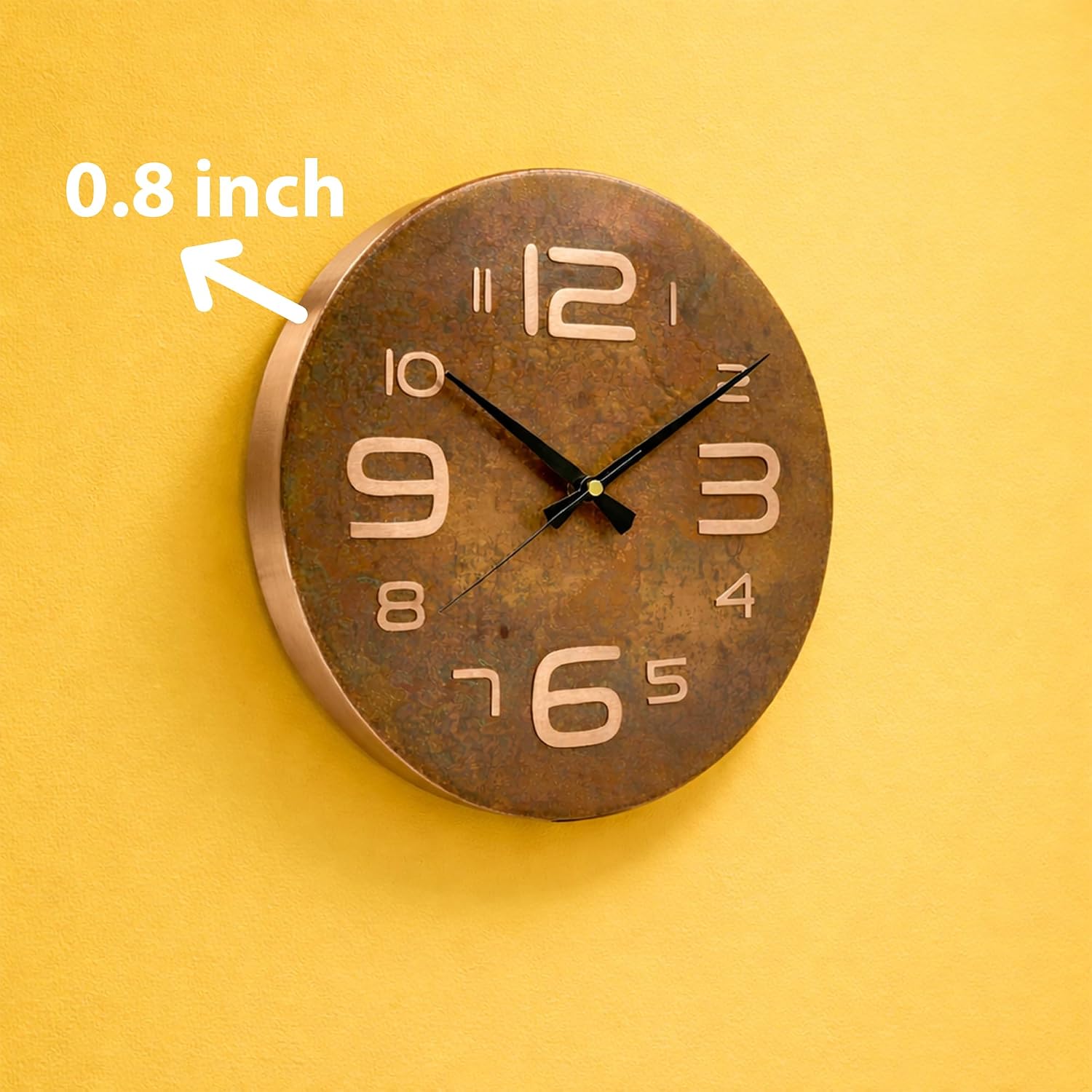 Handmade Pure Copper Wall Clock for Home Decoration, Decor Clock for Living Room, Bedroom and Kitchen, Rustic Decorative Mural Clock Art for Farmhouse (Big Numbers, 17.7)