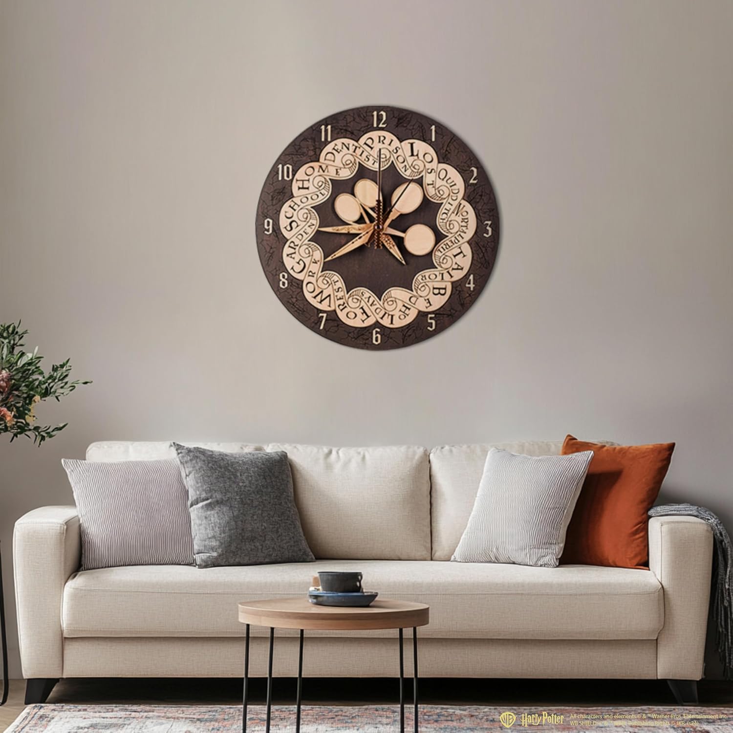 ZE WOOD Weasley Family Round Clock - Harry Potter 3D Wall Clock - Unique Dark Wooden Clock, Silent Large Modern Rustic Decorative Home Decor for Harry Potter Fans (5 spoons, L)