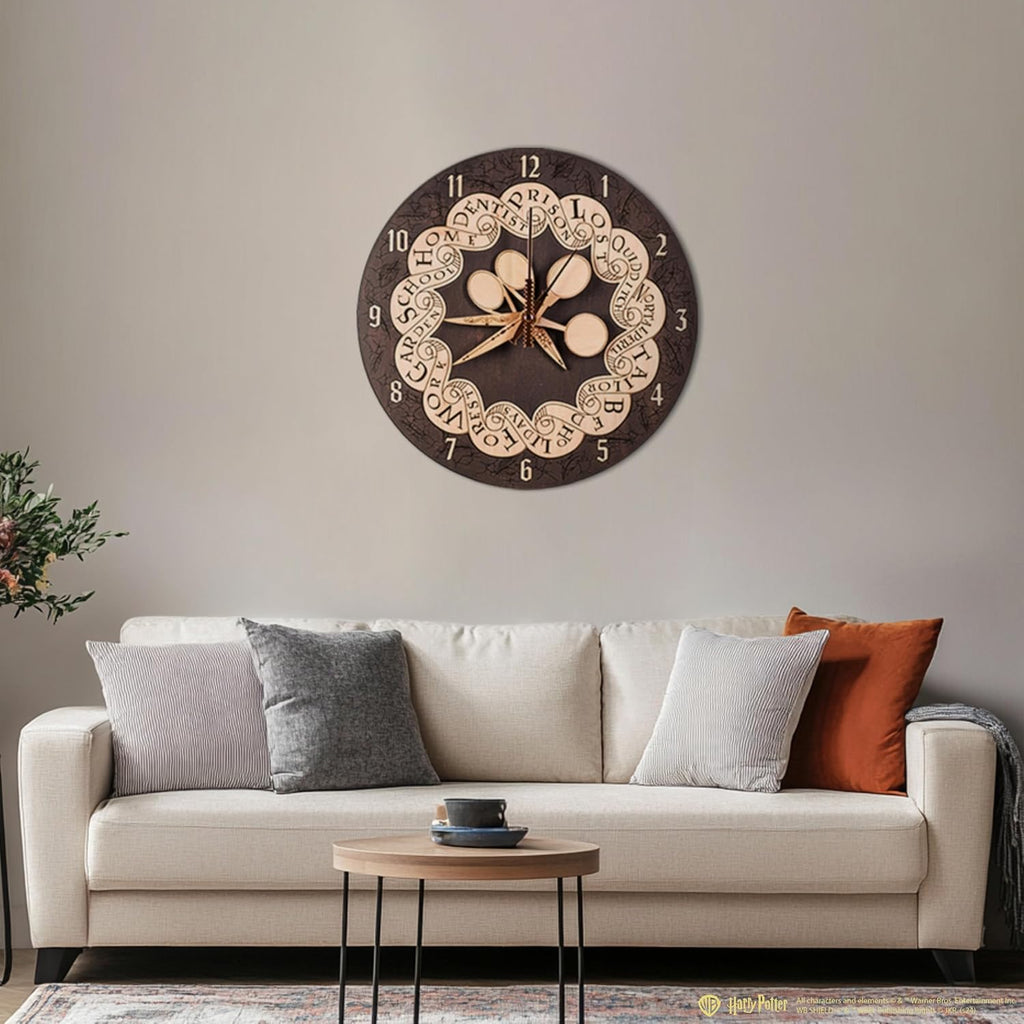 ZE WOOD Weasley Family Round Clock - Harry Potter 3D Wall Clock - Unique Blue Wooden Clock, Silent Large Modern Rustic Decorative Home Decor for Harry Potter Fans (5 spoons, M)