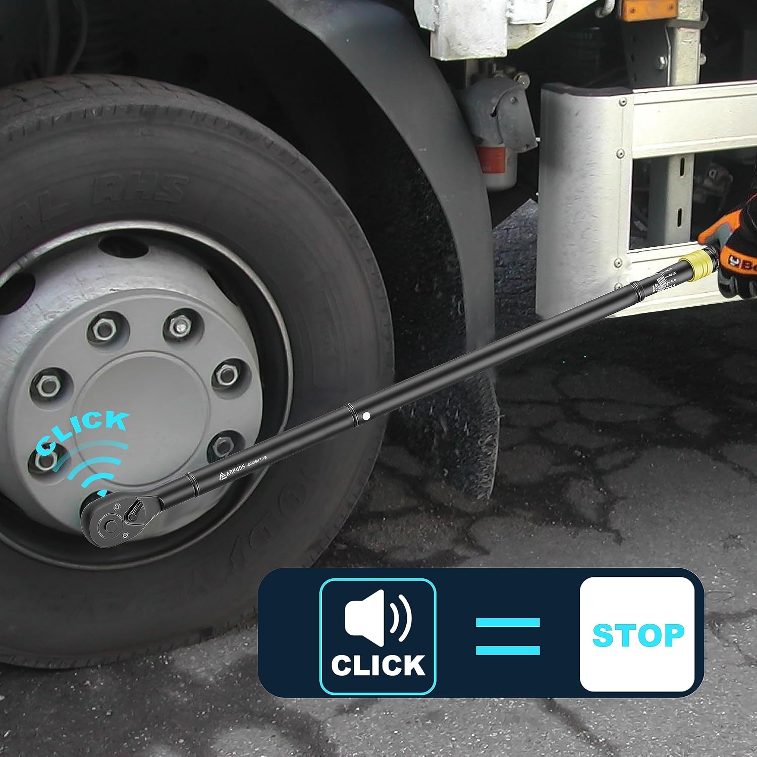 ANPUDS 3/4 Torque Wrench, 200-1000 Ft-Lb/271-1355 Nm, Heavy Duty Click Torque Wrench, 48-Tooth Quick Release Reversible Ratchet, Dual Scale for Semi Truck, Tractor & Diesel Maintenance
