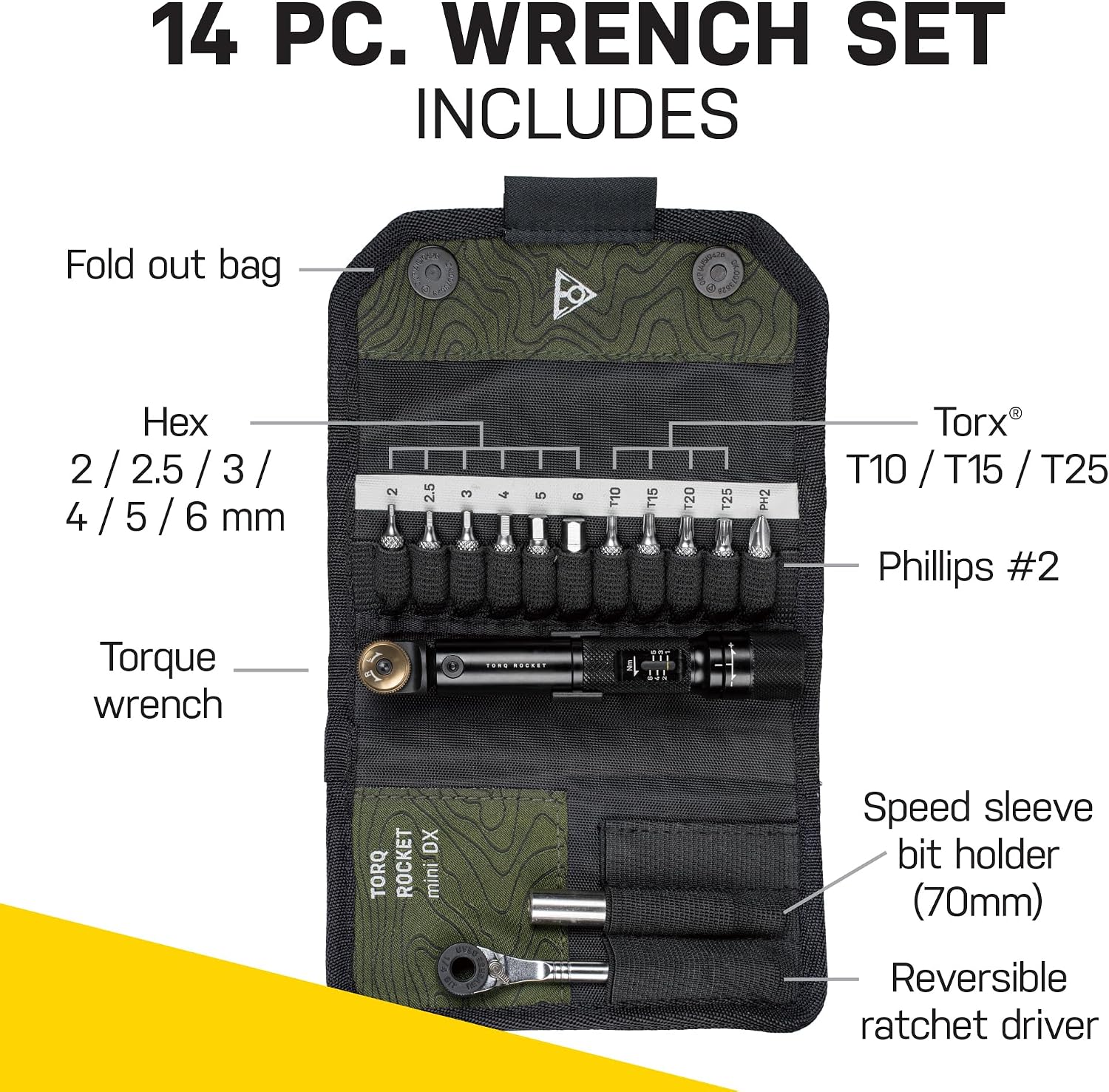 Topeak Torq Rocket MiniX Torque Wrench – 1–6 Nm Adjustable Ratcheting Bike Tool with 11 Bits, Tire Lever & Carry Case – Compact Precision Torque Wrench for Road, MTB & Gravel Bikes | bike-hand-tools