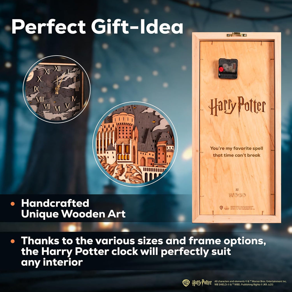 Hogwarts 3D Wall Clock - Unique Collectible Wooden Clock - Silent Large Modern Rustic Decorative Home Decor for Harry Potter Fans (Oak Brown, M)