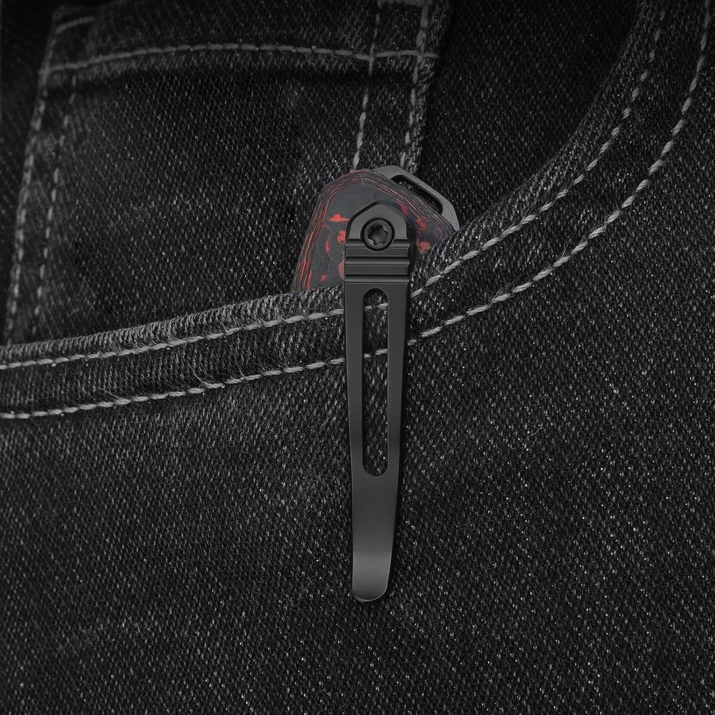 Kizer Bulli Pocket Knife, 3.33' Drop Point S45VN Folding Knife with Black & Red Titanium Fat Carbon Handle, Clutch Lock EDC Knives with Reversible Pocket Clip for Men Women Ki3695A3