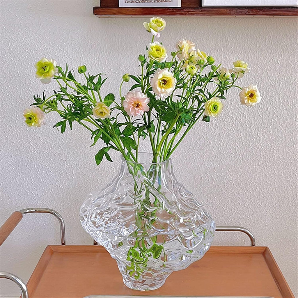 Decorative Vase Valley Vase Irregular Glass Vase Hydroponic Dry Flower Arrangement Living Room Tea Table Decoration Transparent Flower Vase Flower Vase (Color : Clear, Size : Small)