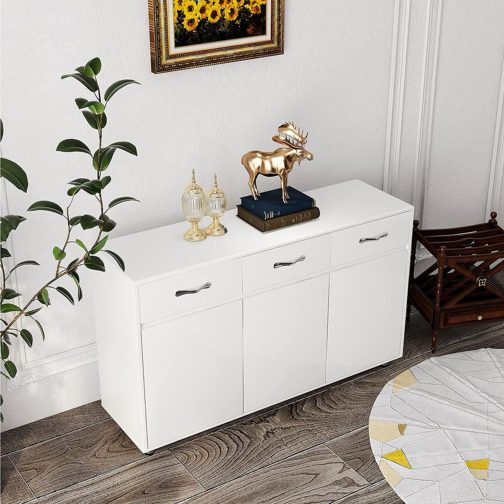 RASOO Buffet Kitchen Cabinet Storage Sideboard Cabinet Cupboard Sideboard Buffet Kitchen Room (White -3 Doors and 3 Drawers)