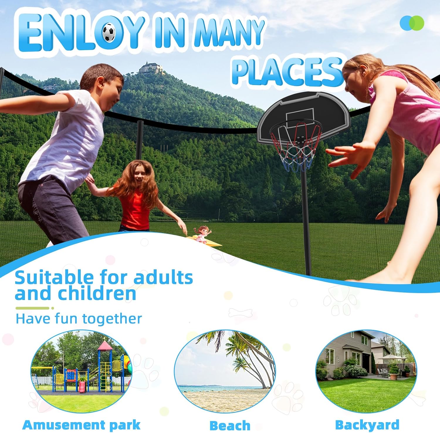 Tranpoline Outdoor 10FT 12FT 14FT 16FT Tranpoline for Kids & Adults,Recreational Tranpoline with Basketball Hoop,Safety Enclosure Net & Ladder