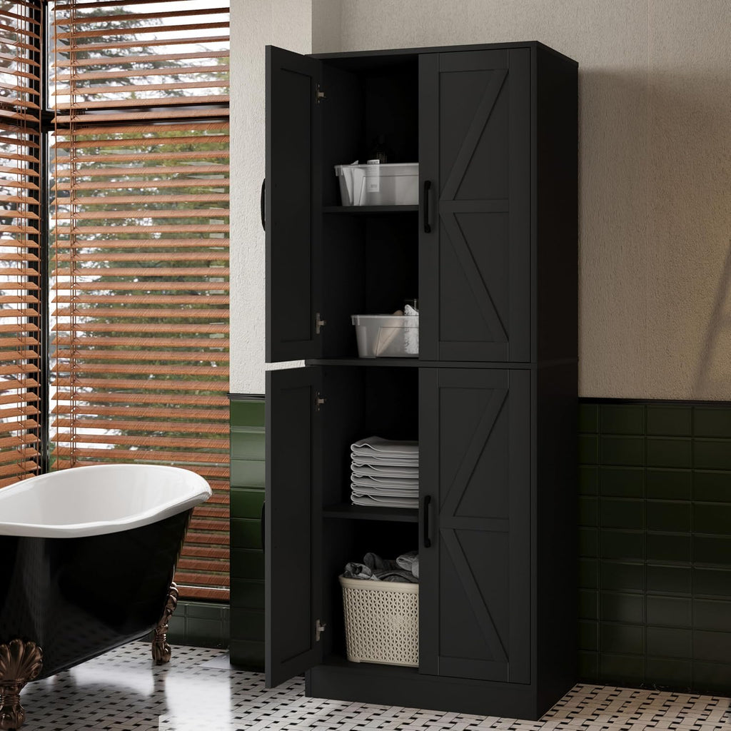 Storage Cabinet,Kitchen Pantry Cabinet,Kitchen Pantry Storage Cabinets with 4 Doors,Tall Kitchen Pantry with Adjustable Shelves,Cupboard for Kitchen,Pantry,Dining Room,Living Room and Bathroom,Black