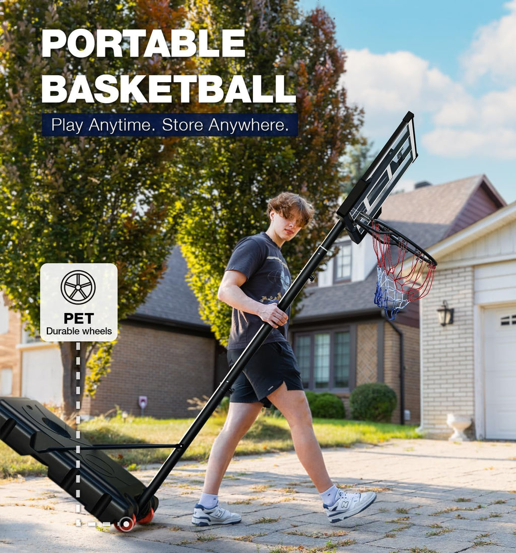Basketball Hoop,Portable Basketball Hoop System for Outdoor, Adjustable Height 5.7-10ft 45in Backboard Basketball Goal for Kids Teen and Adult-Jet Black