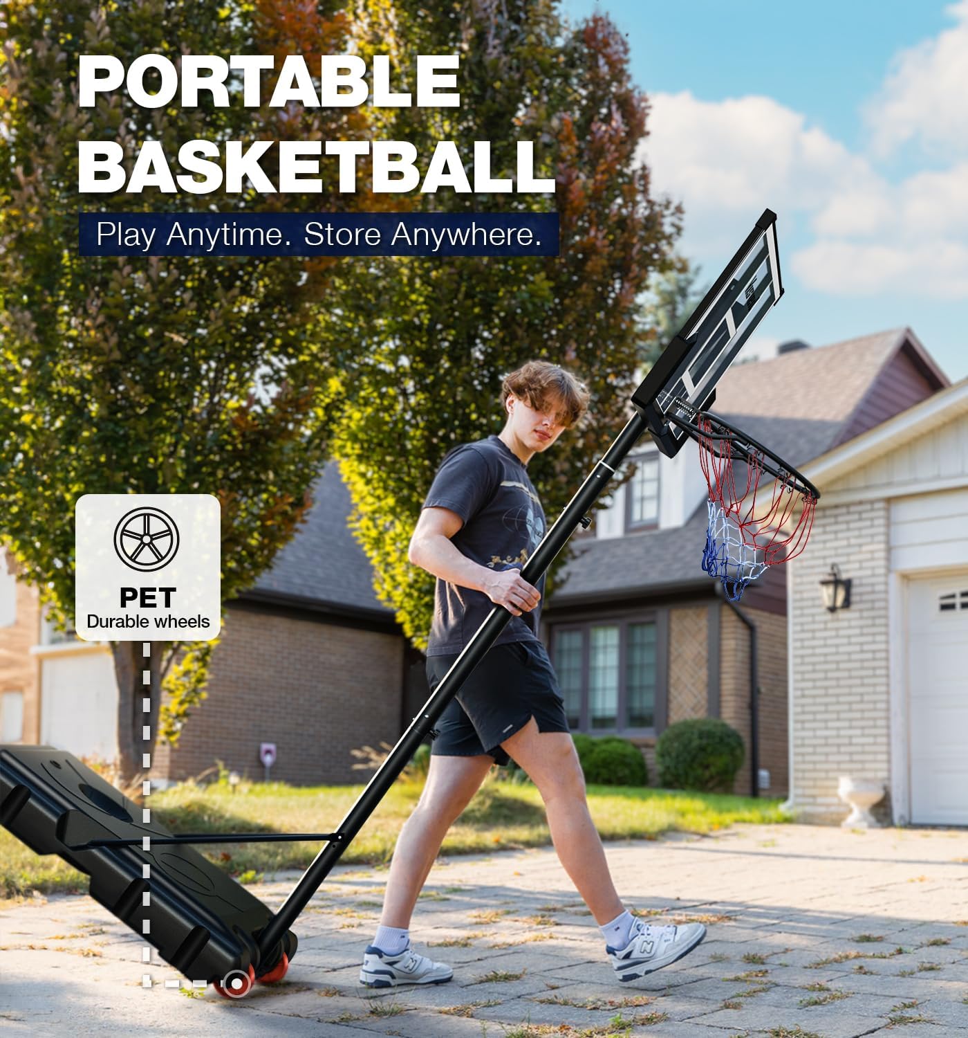 Basketball Hoop,Portable Basketball Hoop System for Outdoor, Adjustable Height 5.7-10ft 45in Backboard Basketball Goal for Kids Teen and Adult-Jet Black