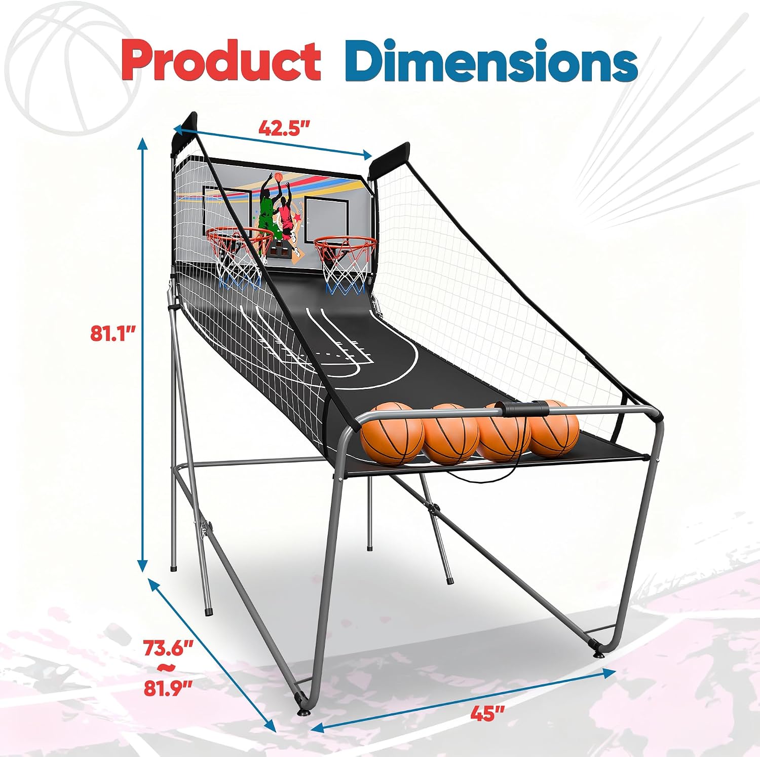 Nova Microdermabrasion Foldable Indoor Basketball Arcade Game Double Shot 2 Player W/ 4 Balls, Electronic Scoreboard and Inflation Pump (Black)