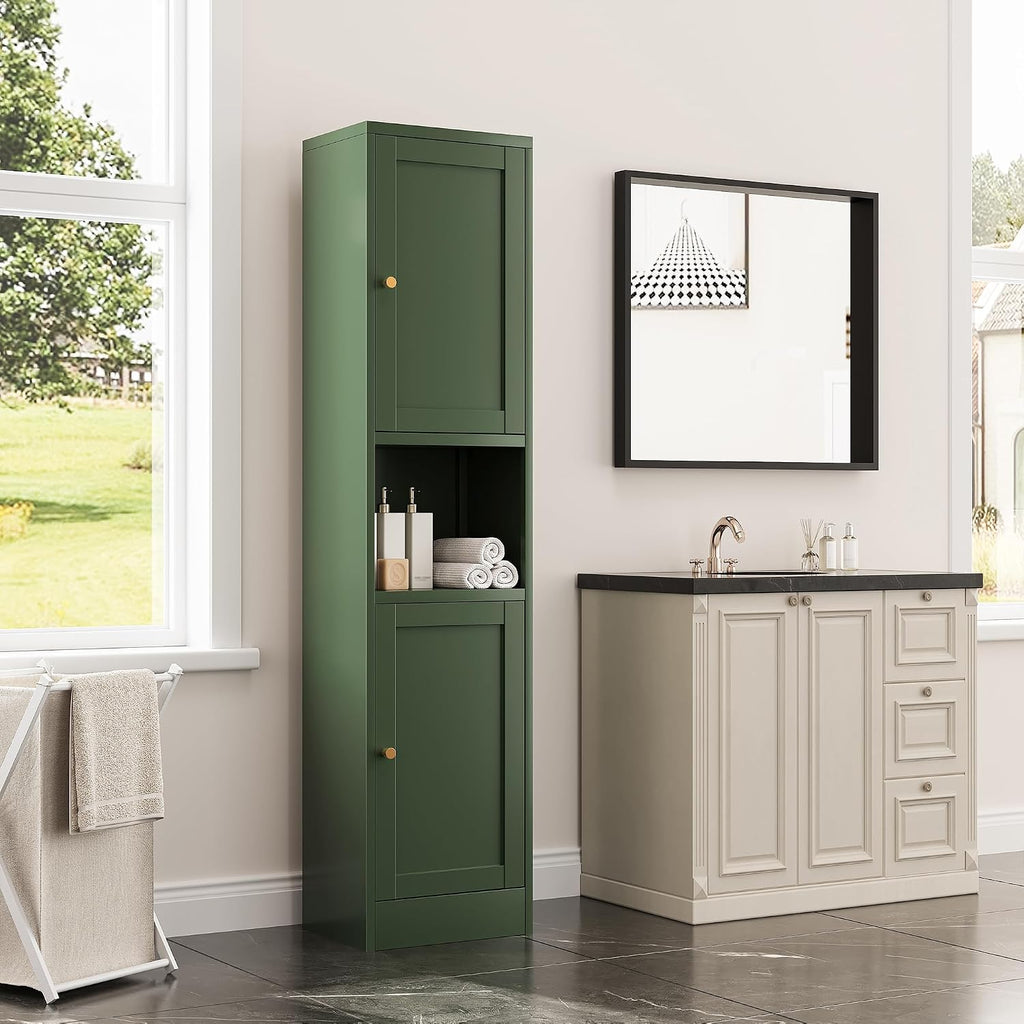 Bevivog Metal Kitchen Pantry Cabinet for Small Space, 67' Tall Storage Cabinets with 2 Doors and Adjustable Shelves, Freestanding Narrow Bathroom Cabinet, 15.7' W Slim Pantry