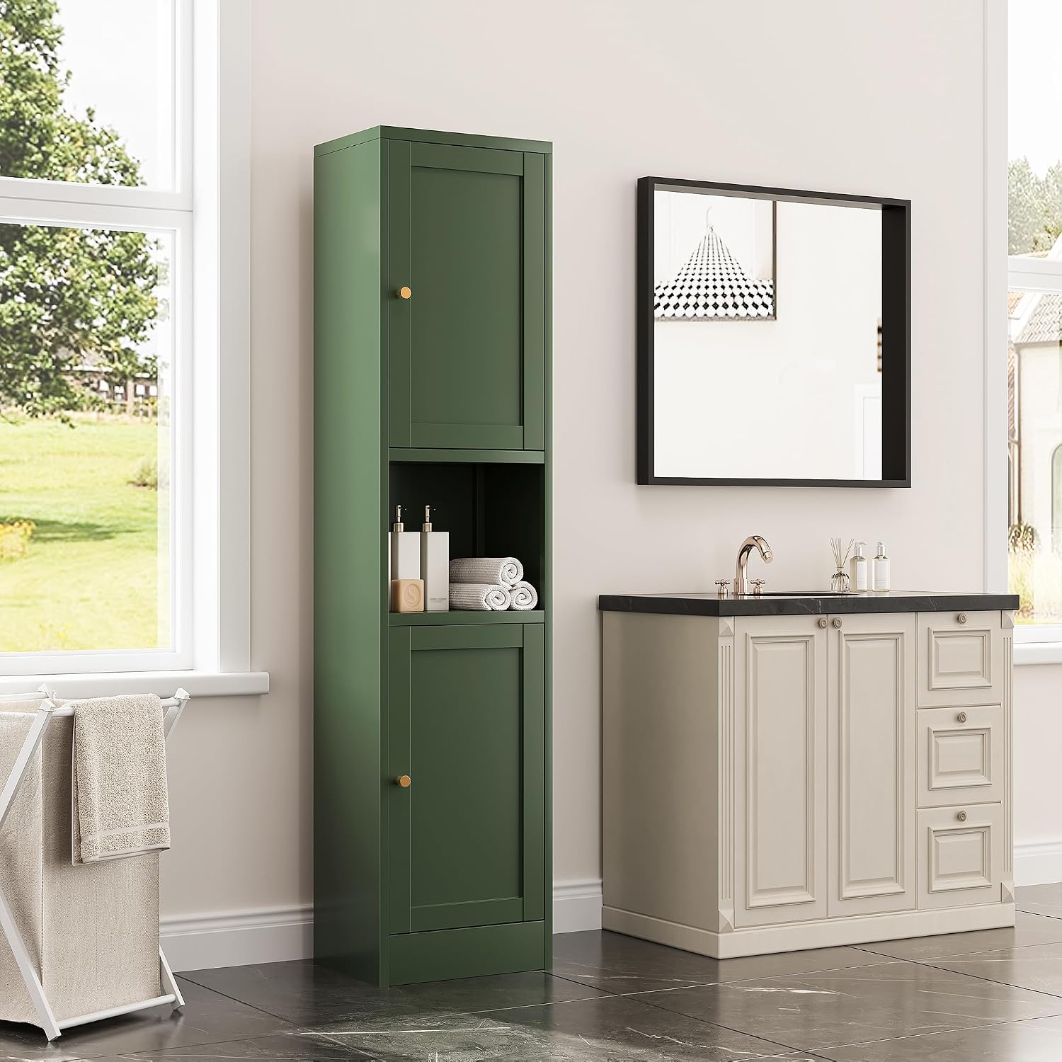 Bevivog Metal Kitchen Pantry Cabinet for Small Space, 67' Tall Storage Cabinets with 2 Doors and Adjustable Shelves, Freestanding Narrow Bathroom Cabinet, 15.7' W Slim Pantry