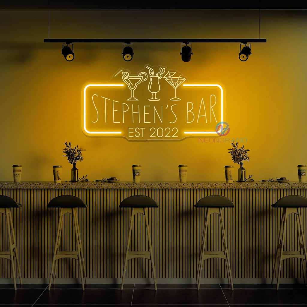 Personalized Neon Bar Sign – Custom Light Up Sign for Home Bar, Lounge, or Man Cave Decor (Engraving Rectangle)