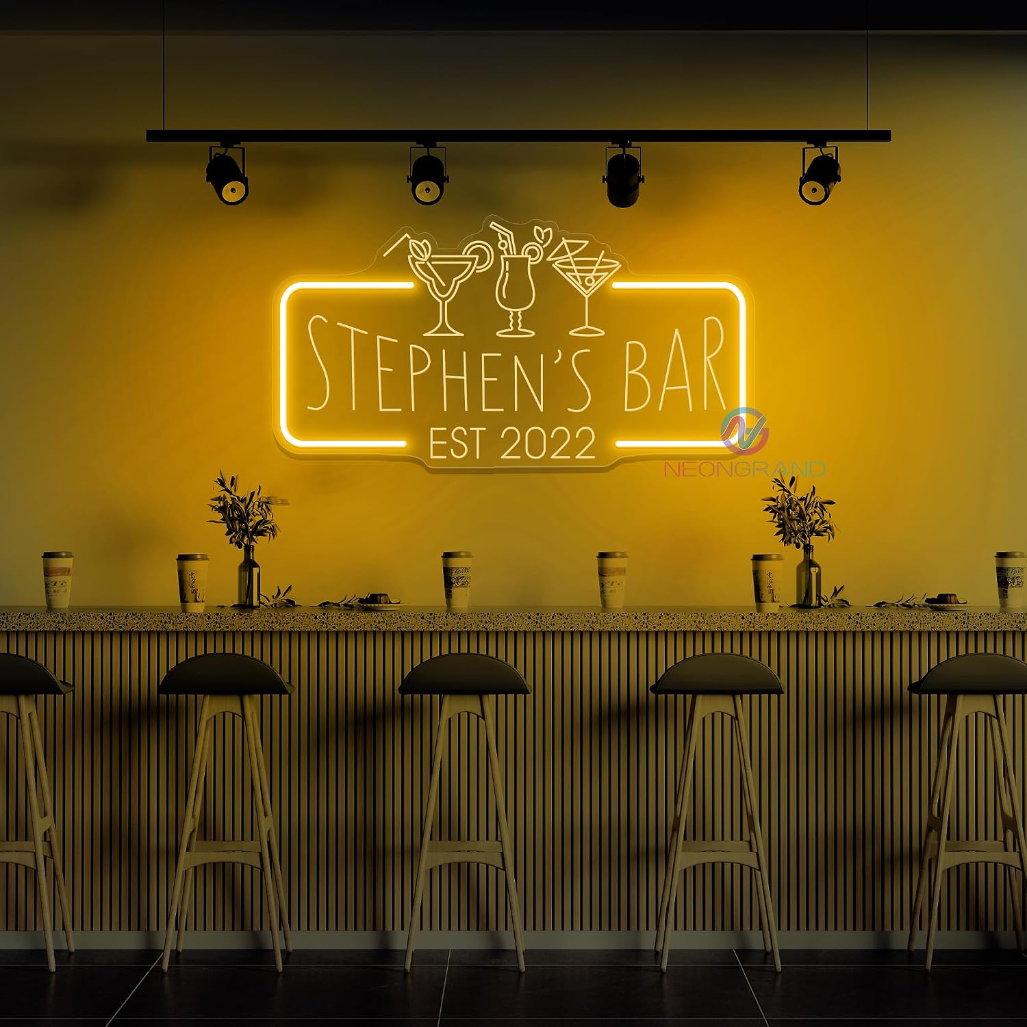 Personalized Neon Bar Sign – Custom Light Up Sign for Home Bar, Lounge, or Man Cave Decor (Engraving Rectangle)