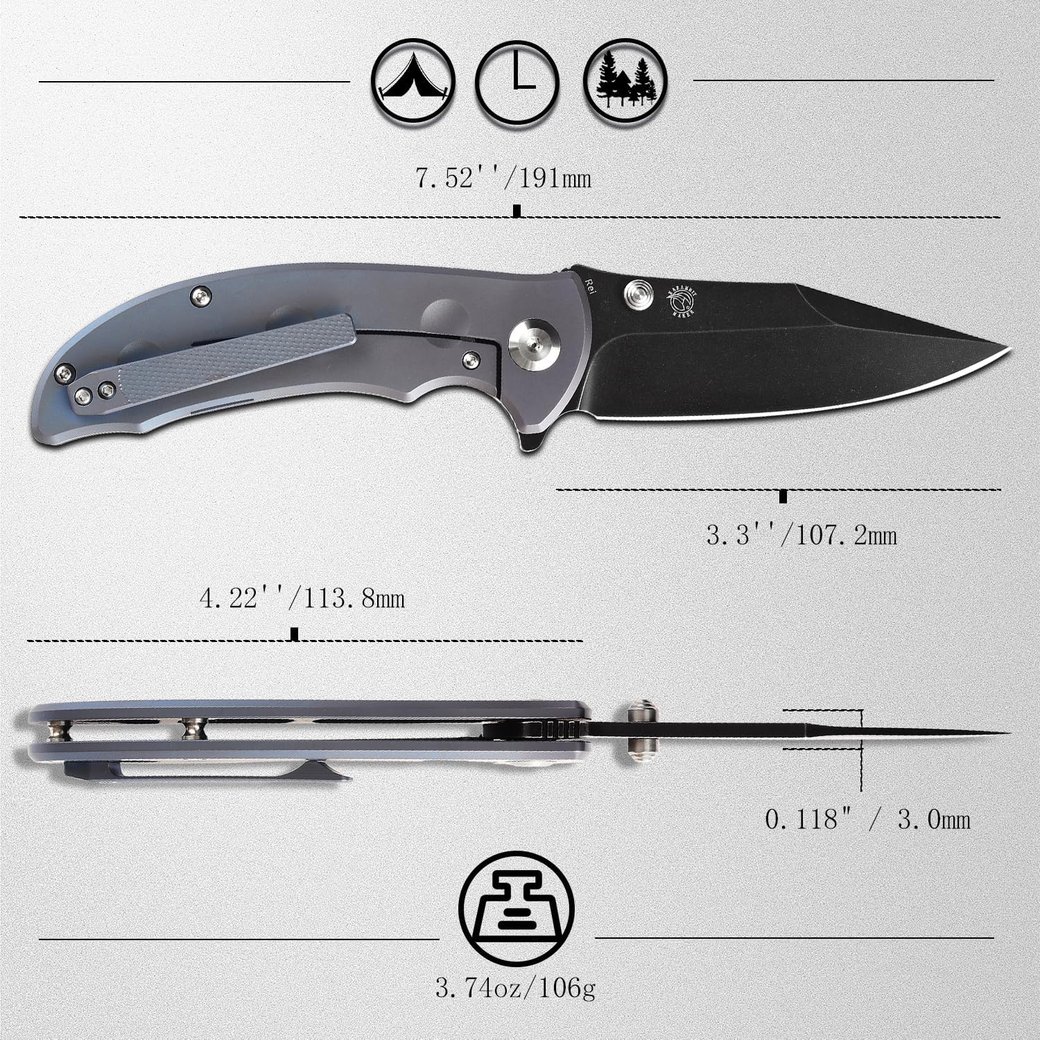 KANSEPT Rei Premium Pocket Folding Knives for Men EDC Pocket Knife 3.3'' CPM 20CV Blade Excellent Folding Knife with Blue Anodized Titanium Handle EDC K1061A3