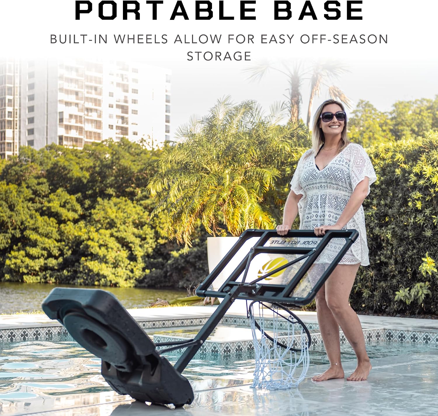Pool Basketball Hoop - Set Includes 3X Composite Leather Basketballs, Air Pump, & Tools - Adjustable Poolside Basketball Hoop - Made for Kids, Teens, & Adults