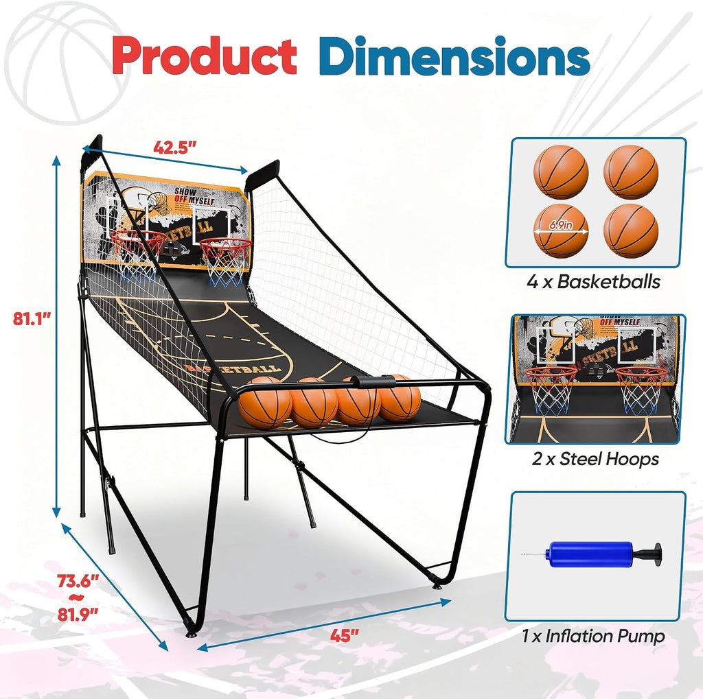 Nova Microdermabrasion Foldable Indoor Basketball Arcade Game Double Shot 2 Player W/ 4 Balls, Electronic Scoreboard and Inflation Pump (Black Gold)