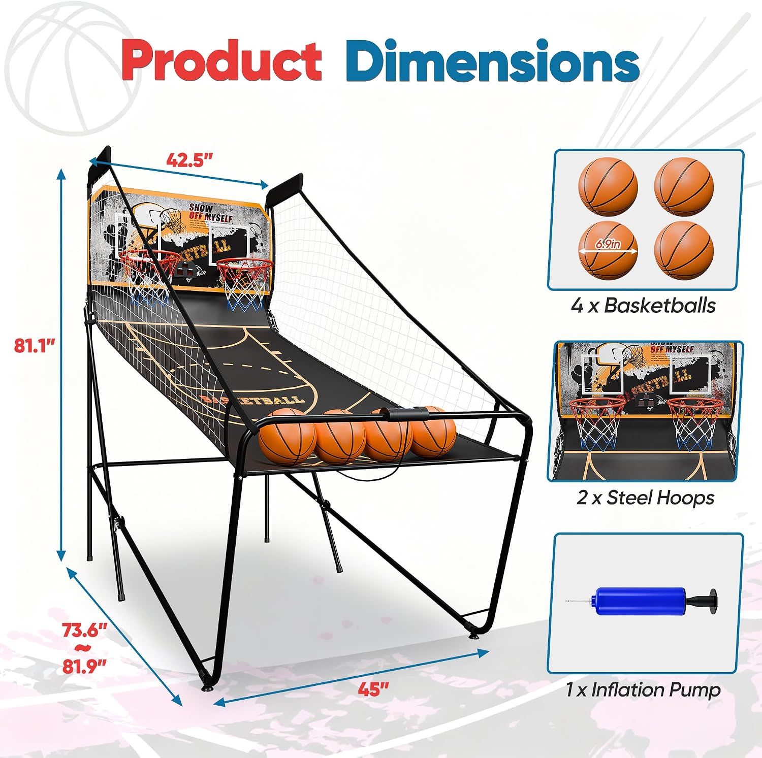 Nova Microdermabrasion Foldable Indoor Basketball Arcade Game Double Shot 2 Player W/ 4 Balls, Electronic Scoreboard and Inflation Pump (Black Gold)