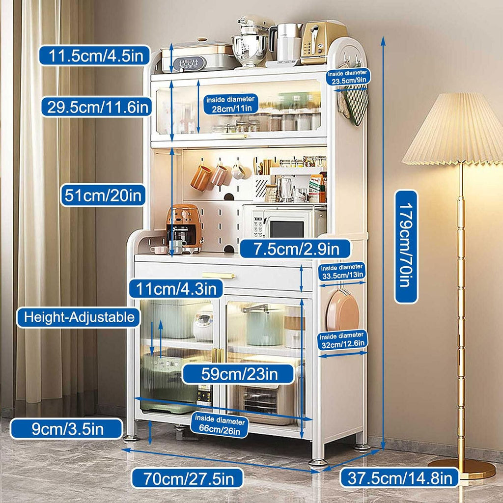 Generic White,179×70cm/70×27.5in, Tall Kitchen Bakers Rack with Drawer and Adjustable Shelf, 5 Tier Multifunctional Microwave Stand Buffet, Coffee Bar Cabinet,Kitchen Pantry Storage Cabinet Shelf