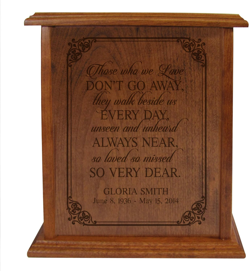LifeSong Milestones Urns for Ashes Adult Male Urns for Human Ashes Adult Female Personalized Engraved Vertical Cremation Urns for Adult Ashes Wooden Box Funeral Urn - Those Who We Love Don't Go Away