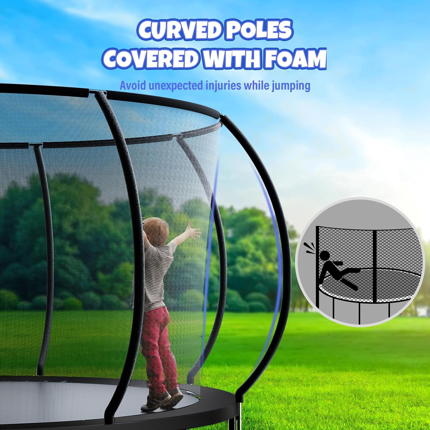 Kiivakii Trampoline 8FT 10FT 12FT 14FT 16FT, Outdoor Trampolines for Kids and Adults, Recreational Trampoline with Enclosure Net & Ladder, Round Trampolines ASTM Approved