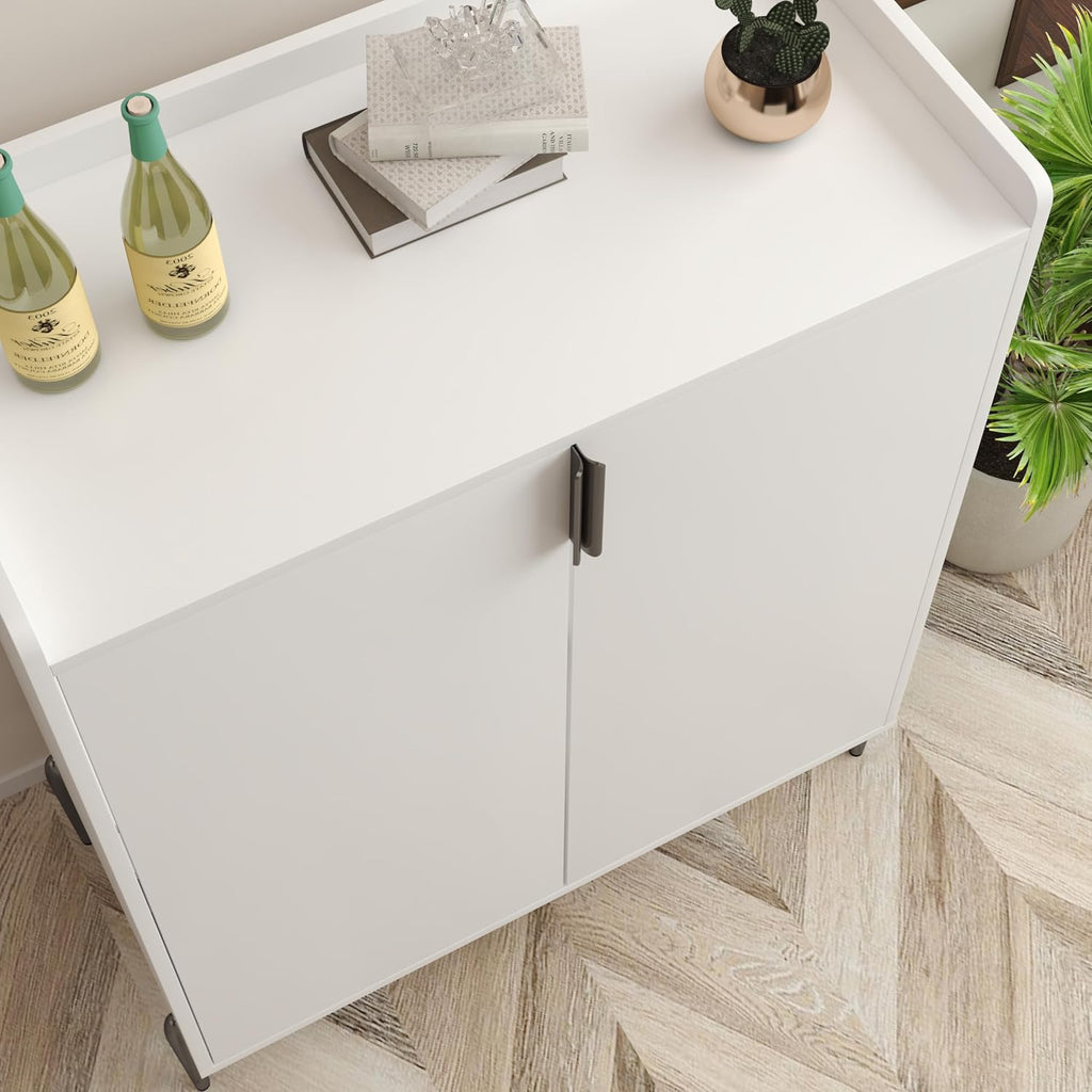 39' Moisture-Resistant Freestanding Storage Cabinet, Kitchen Storage Bakers Rack with Adjustable Shelf, Utility Food Cupboard with Anti-Tipping Device for Kitchen Dining Living Room, White