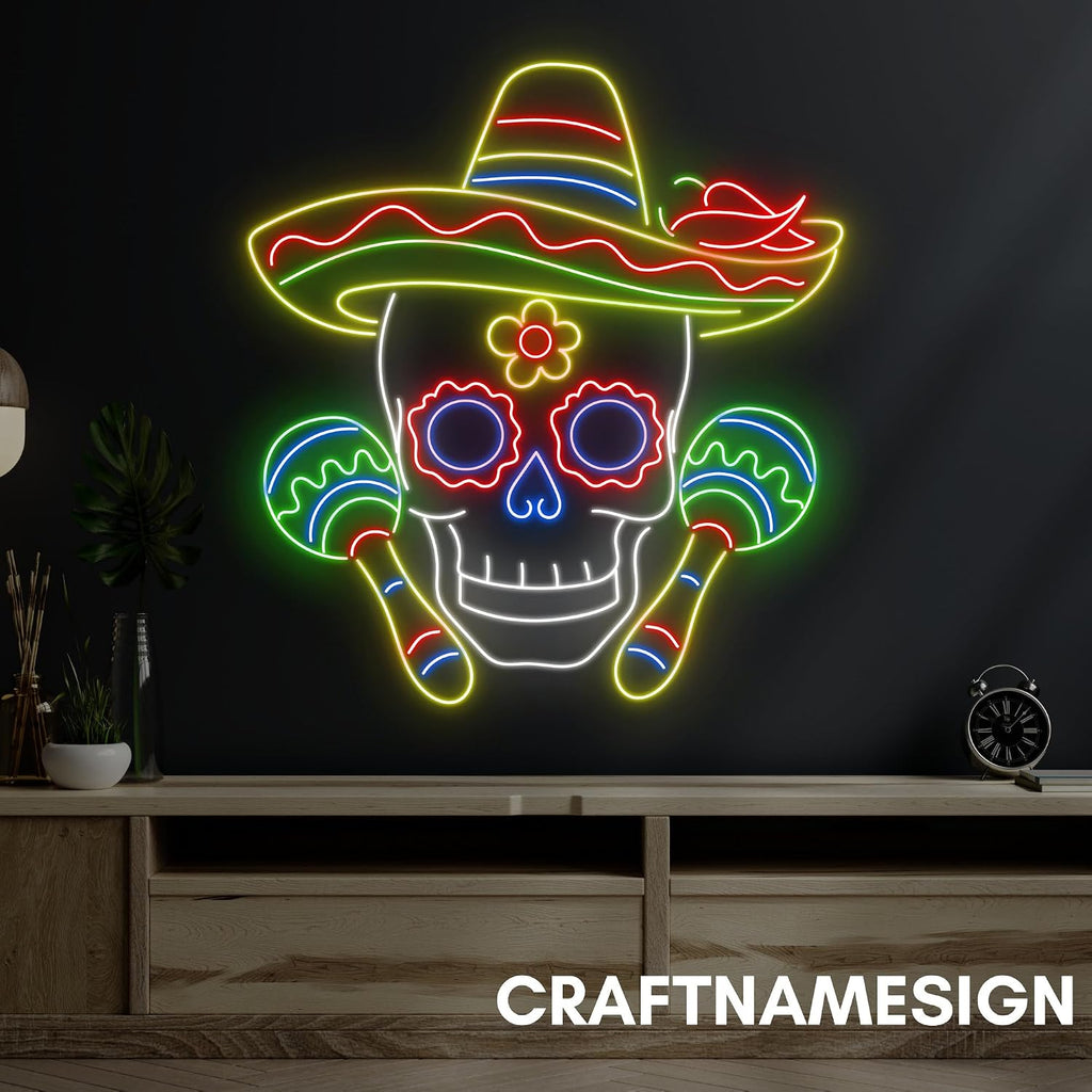 craftnamesign Skull Mexico Neon Sign, Skull Mexico Led Sign, Custom Neon Sign, Mexico Restaurant Neon, Mexican Culture Lover Gifts, Mexican Skull Wall Art