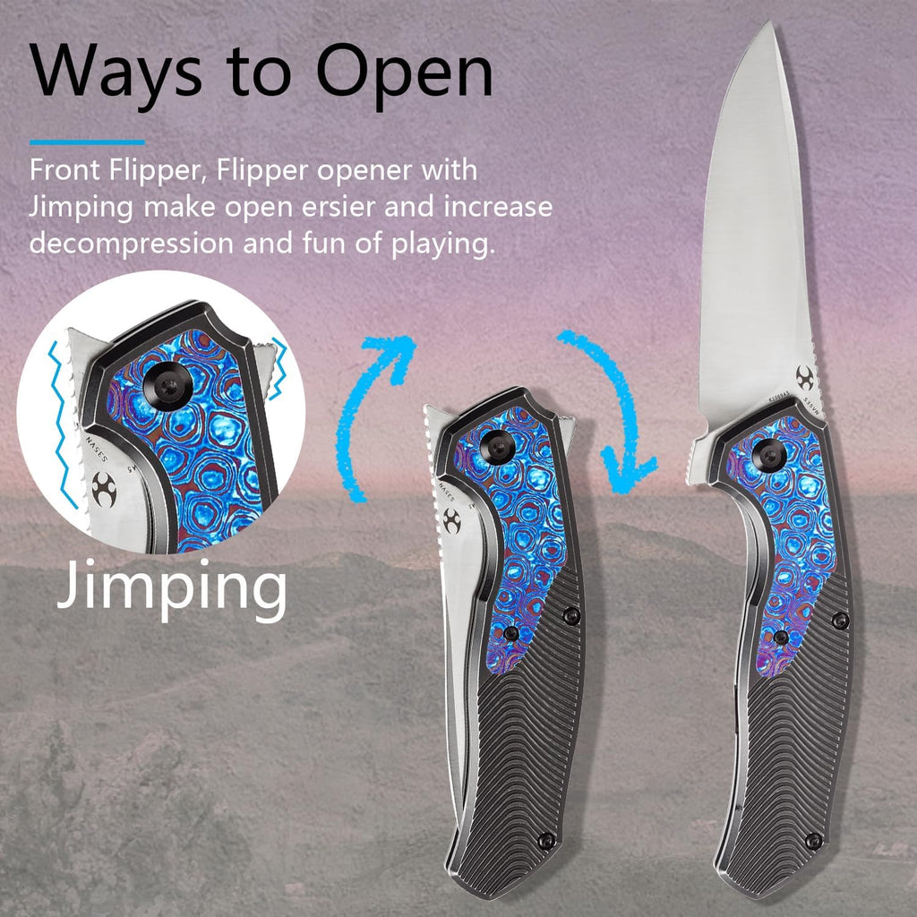 KANSEPT HAVØRN Pocket Folding Knives Camping Hiking Folding Knife 3.48'' Stonewashed CPM S35VN Blade Pocke Knife with Bronze Anodized Titanium Copper Carbon Fiber Inlay Handle Everyday Carry K1069A5
