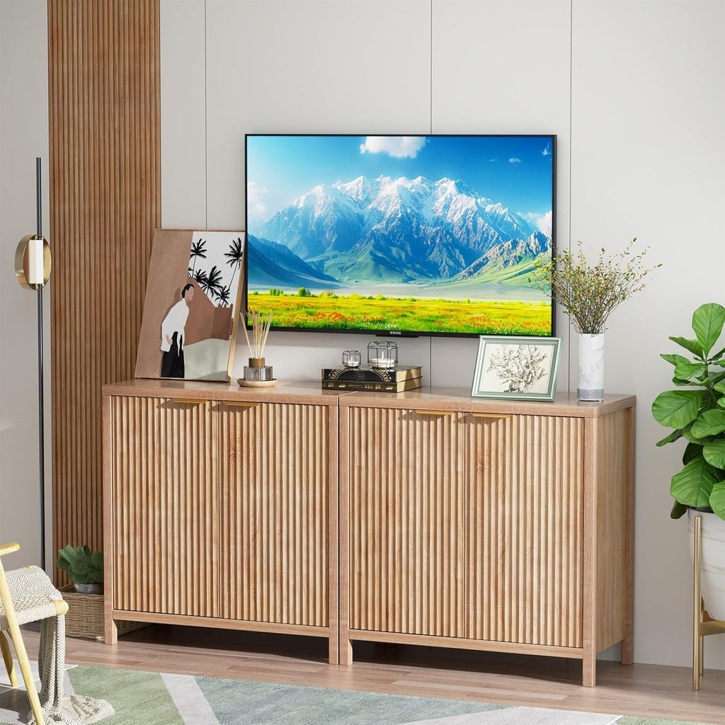 Sideboard Buffet Cabinet Set of 3, 31' Storage Cabinet with 2 Doors and Adjustable Shelves, Sideboard Console for Dinning Room, Kitchen and Living Room - Oak