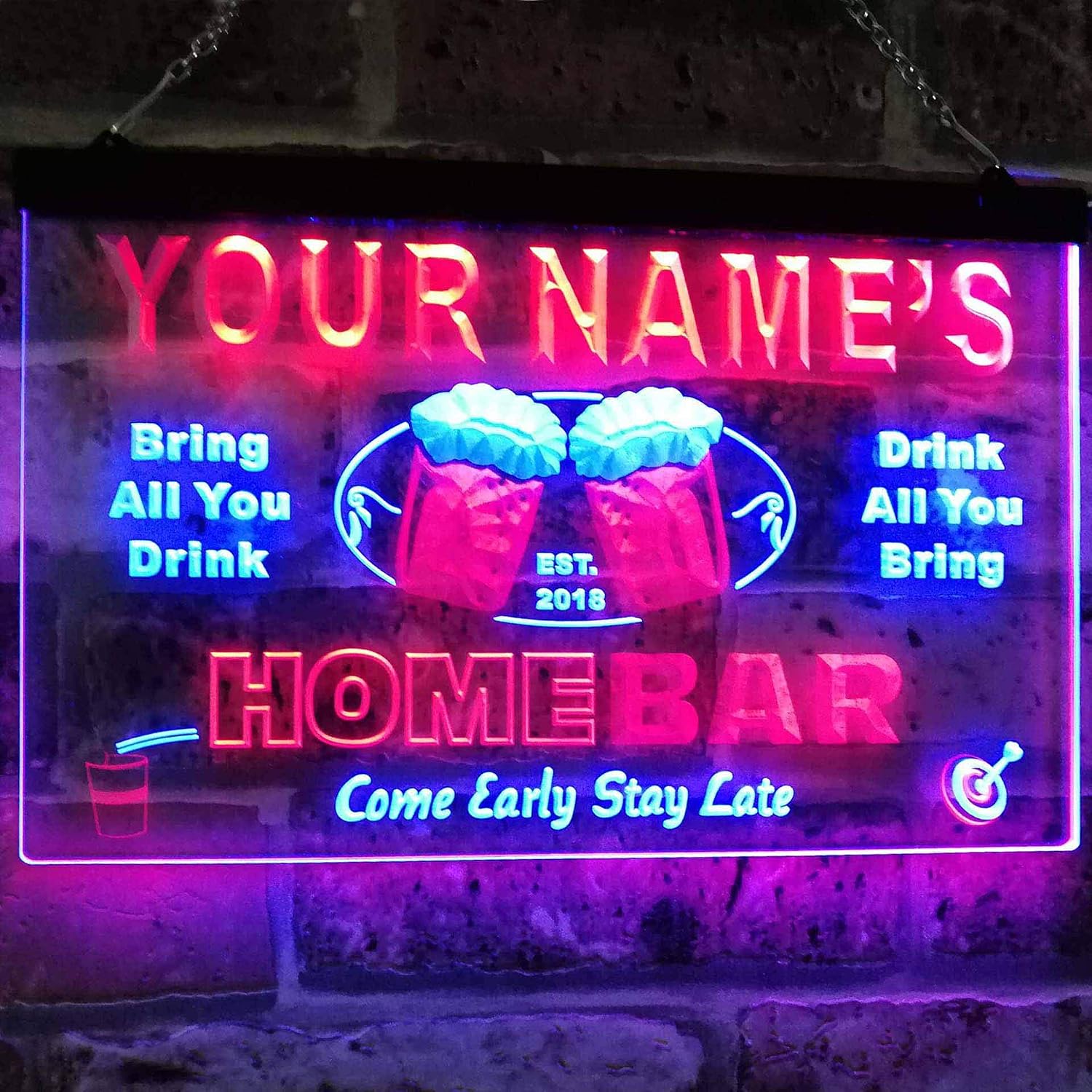 ADVPRO Personalized Your Name Custom Home Bar Beer Est. Year Dual Color LED Neon Sign Blue & Red 24 x 16 Inches st6s64-p-tm-br