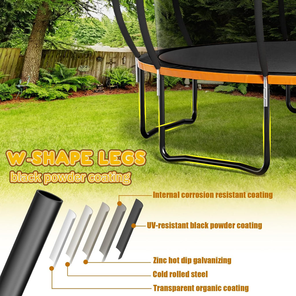 12FT 14FT Trampoline for Adults/Kids - Outdoor Trampoline with Basketball Hoop, Curved Poles, Enclosure Net and Ladder, Heavy Duty Recreational Trampoline, ASTM Approval