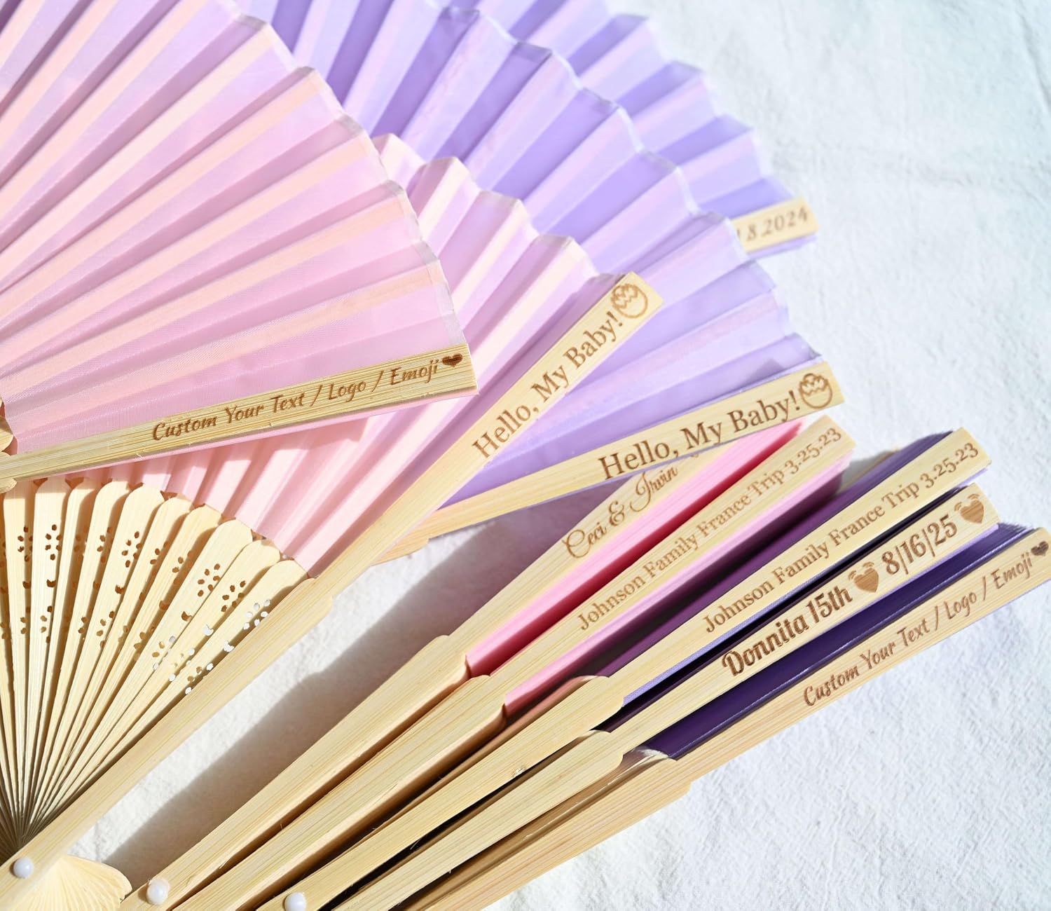 Custom Pink Silk Wedding Fans for Guests -70pcs Personalized Engraved Summer Wedding Fans,Bachelor Party Favor Bridal Shower Gift (Pink)