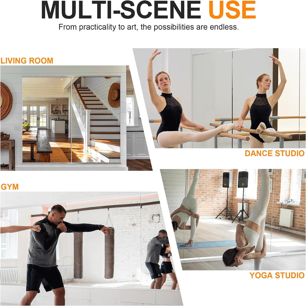 Delma Home Gym Mirror,54''x28''x2PCS Silver,Large Full Body Tempered Glass Frameless, Wall-Mounted for Gym, Yoga, Garage, Bedroom, Bathroom