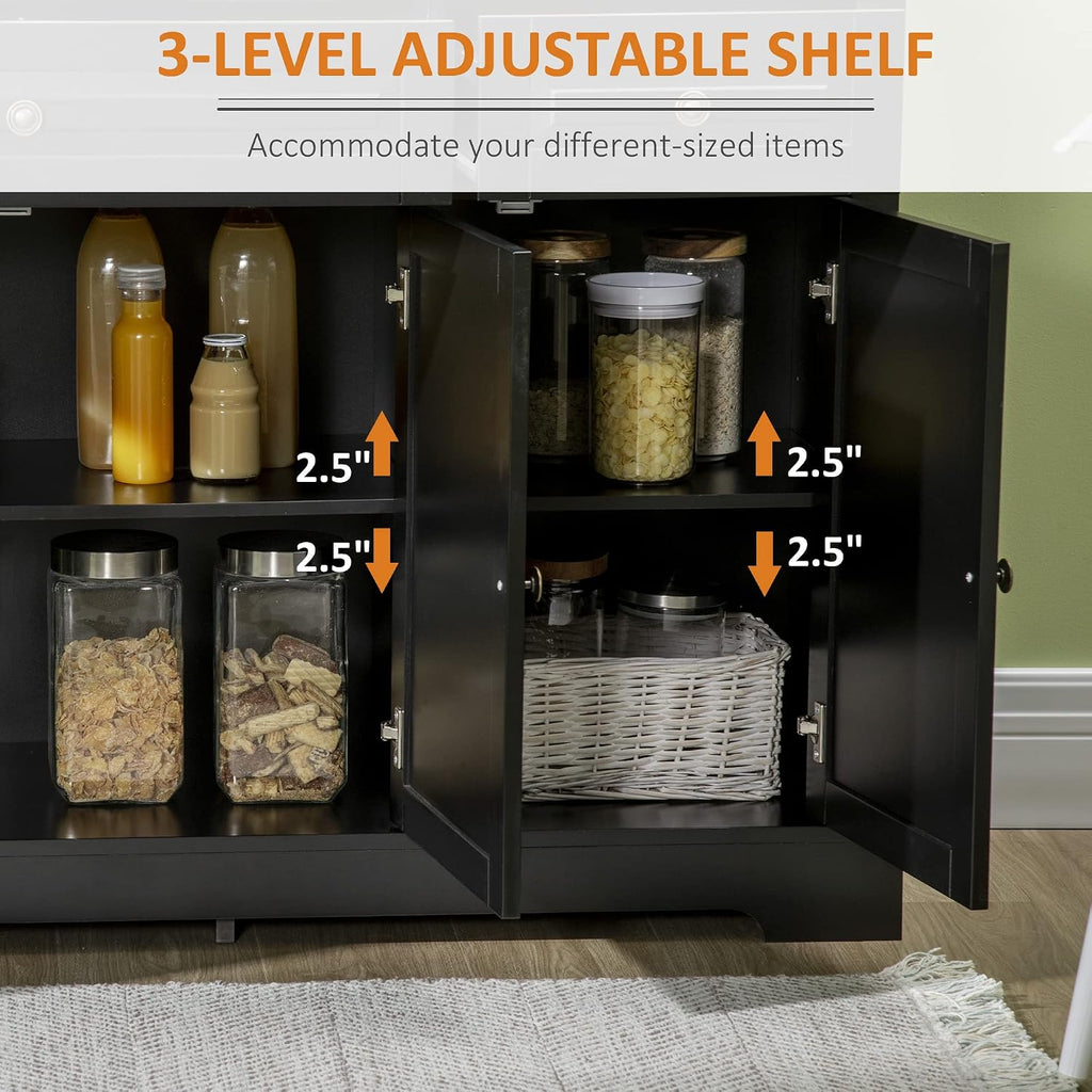 HOMCOM Sideboard Buffet Cabinet, Modern Buffet Cabinet with Storage and 2 Drawers, Coffee Bar Station with Adjustable Shelves for Kitchen, Entryway, Black
