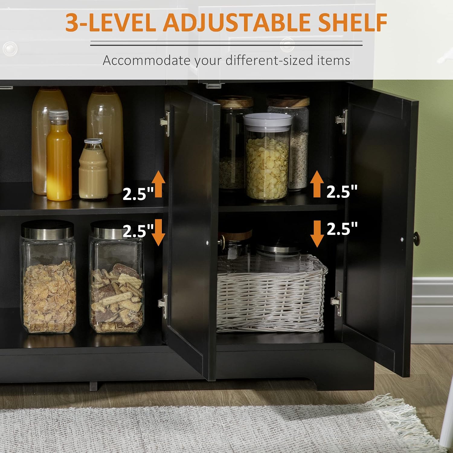 HOMCOM Sideboard Buffet Cabinet, Modern Buffet Cabinet with Storage and 2 Drawers, Coffee Bar Station with Adjustable Shelves for Kitchen, Entryway, Black