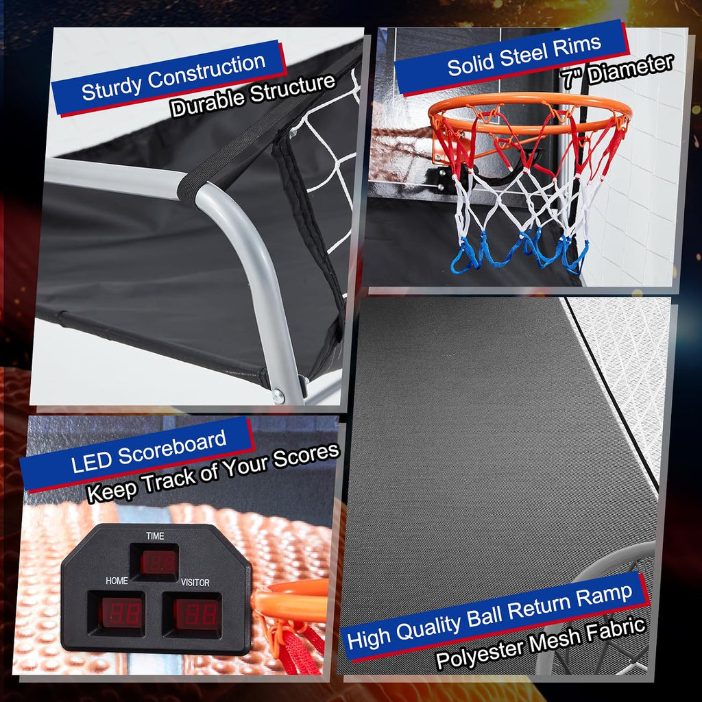 Arcade Basketball Game, Dual Shot Electronic Basketball Game with 8 Game Modes, LCD Score Display, and 4 Rubber Balls, Indoor Basketball Arcade Game for Home