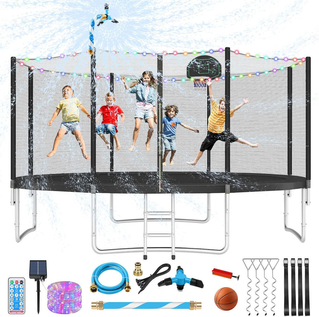 Lyromix Upgraded 16FT 15FT 14FT 12FT 10FT 8FT Trampoline Outdoor with Basketball Hoop and Net, Capacity for 4-6 Kids and Adults